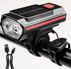 Lumina bicicleta cu claxon electric, solar, instalare usoara, 9.4x4x3.8cm