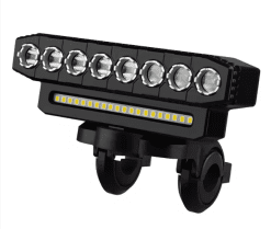 Far LED pentru bicicletă cu claxon, 8+20 LED, USB, 4000 mAh, 6 moduri, rezistent la apă IP44