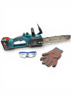Drujbă electrică 12 inch 88V cu acumulator, pompa de ulei pentru ungerea lanțului , fierăstrău electric fără fir + mănuși și ochelari protecție
