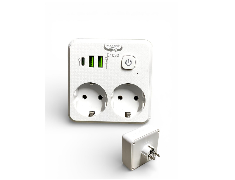 Adaptor pentru priză dublă Schuko cu 2x USB-A + 1x USB-C, buton ON/OFF, 2500W, 20W PD - imagine 2